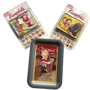 CAMPBELL'S Kids Vintage 3D Magnets November & December 1996 NIP + Tin Tray